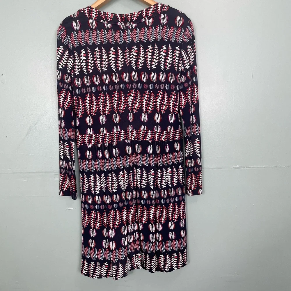 Tory Burch Viscose Fantasy‎ Printed Dress Navy Blue Long Sleeve V Neck Medium